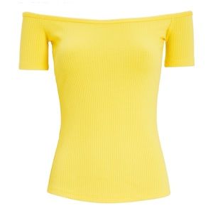 the range ribbed off the shoulder top in yellow